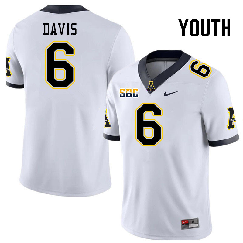 Youth #6 Dashaun Davis Appalachian State Mountaineers College Football Jerseys Stitched Sale-White - Click Image to Close